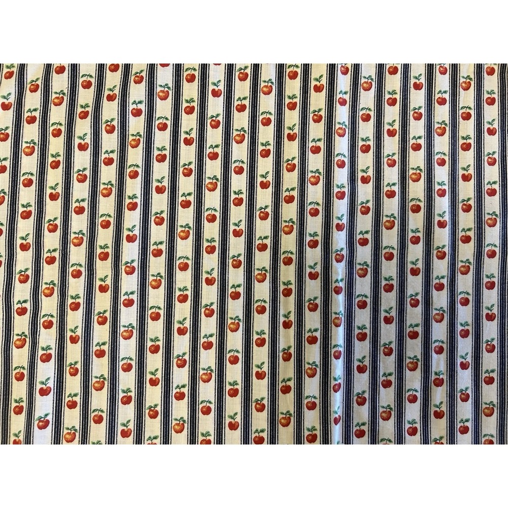 VTG Country Stripes & Apples Cotton Fabric Piece 53X45 Cottagecore Grandmacore